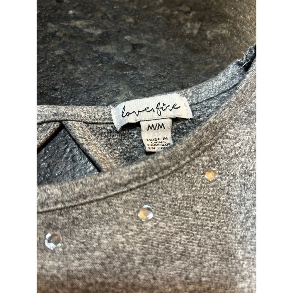 #57 Love Fire Grey with Rhinestones Tunic Size M